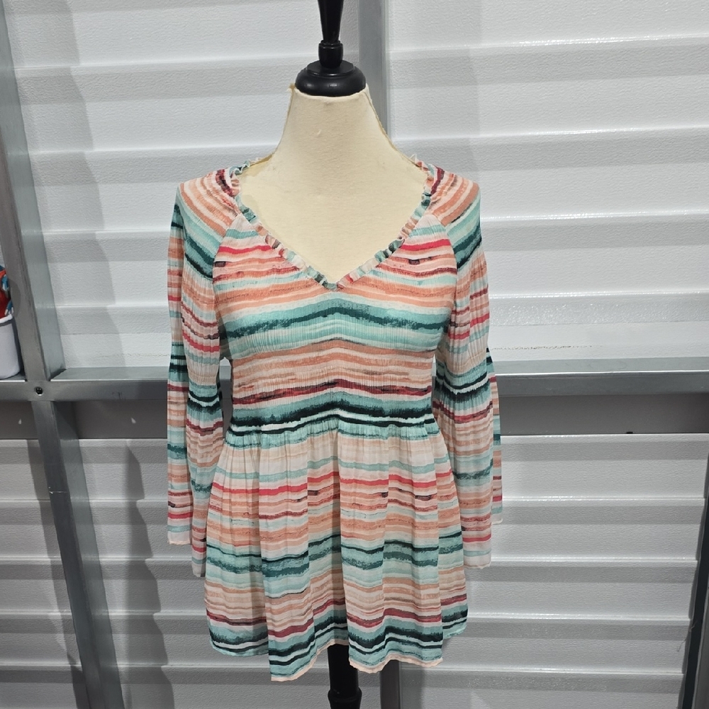 Spense Pink and Green 3/4 Sleeve Peplum Blouse Size XL